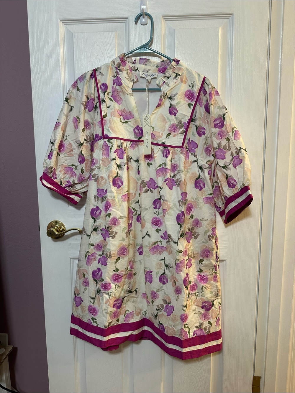 She+Sky Large NWT Floral Ivory and Purple Dress